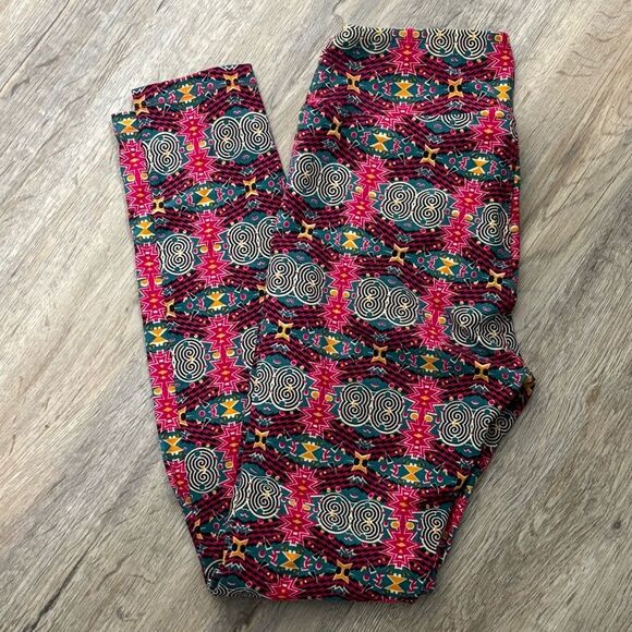 LulaRoe Red Geometric Print Leggings Women’s One Size - Picture 1 of 2
